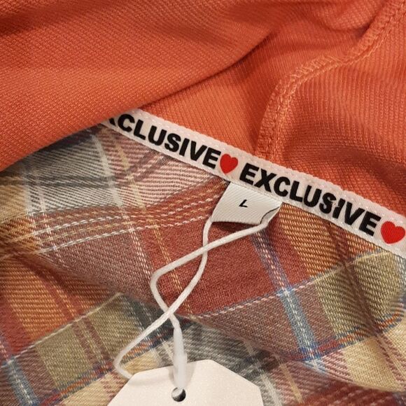 Hooded Button Down Shirt with Rust Hood and Rose Plaid - Picture 6 of 6